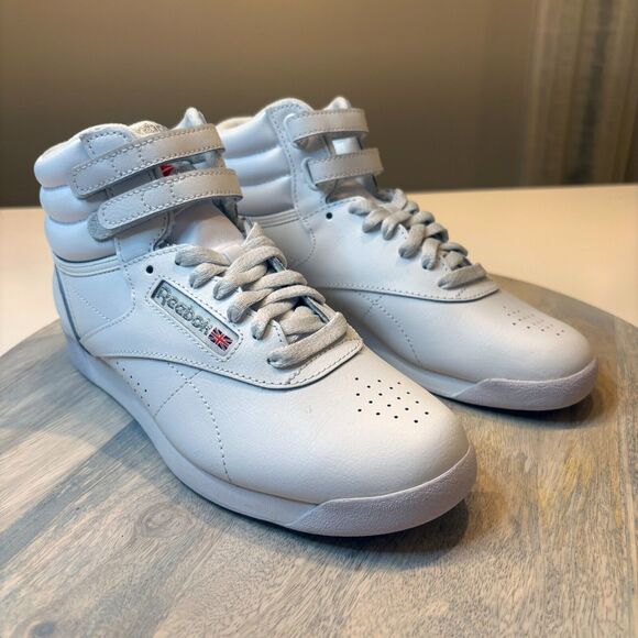 Reebok Women's Classic Freestyle Hi High Top White Leather Sneakers Size 7.5 - Picture 2 of 12